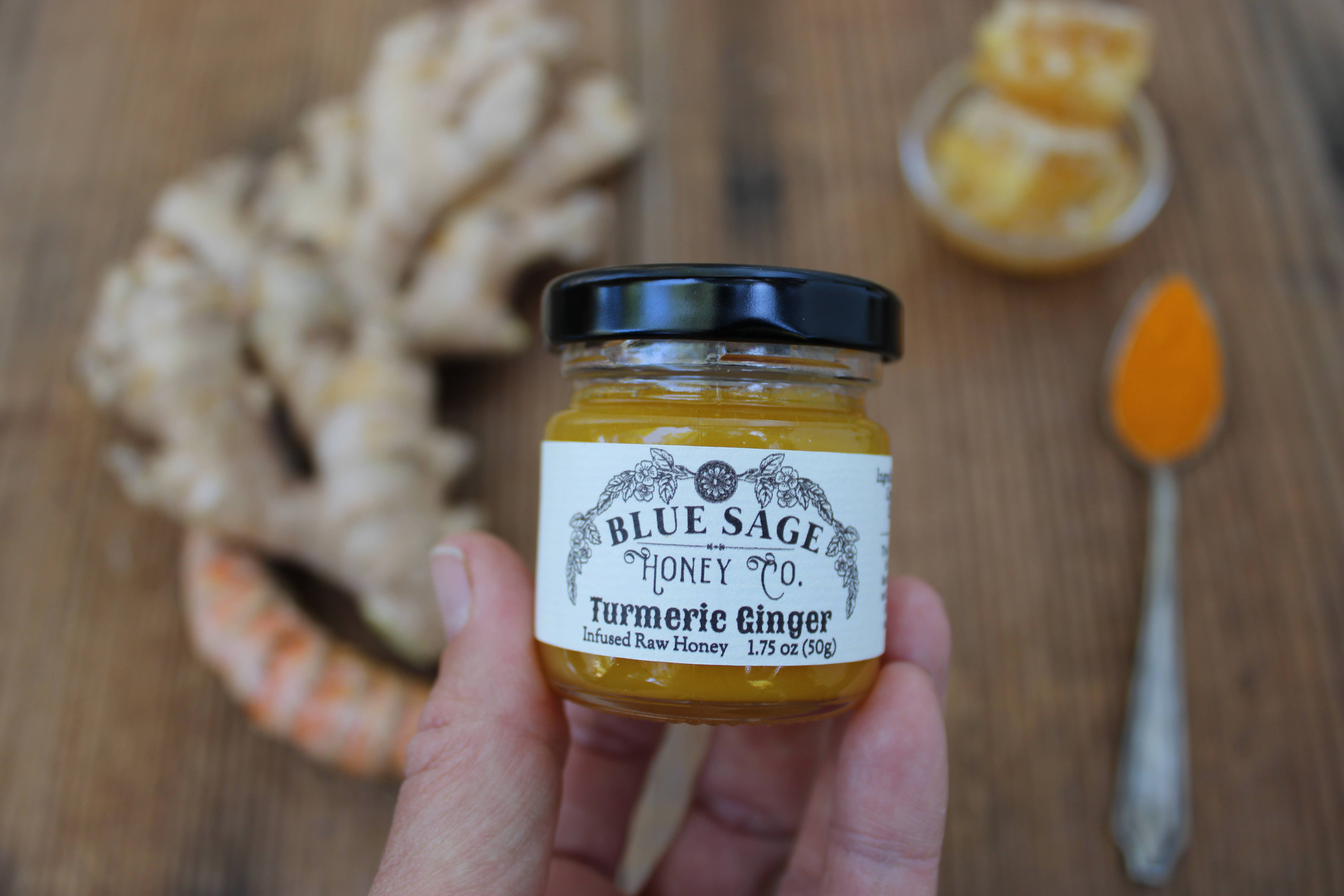 Blue Sage Honey Co. - Venta al por mayor Miel - Miel Cruda Infusionada con Cúrcuma y Jengibre Real Cúrcuma y Jengibre3