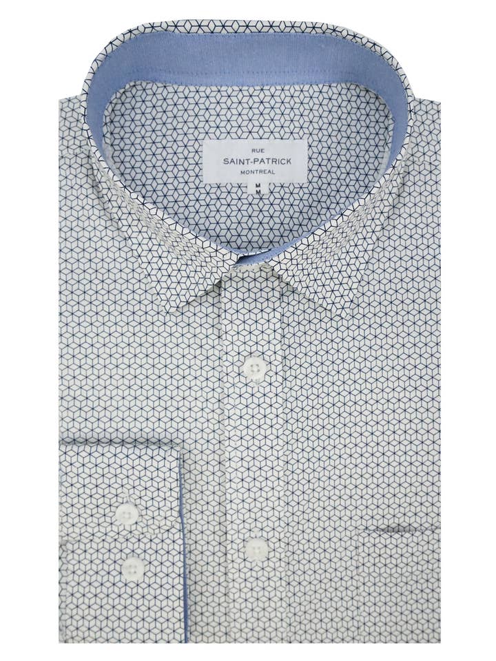 Camisa de Popelina Cyrenaica Stretch em Branco e Azul Marinho por atacado de Rue Saint-Patrick
