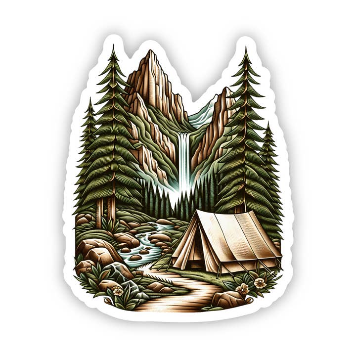 Camping Sticker | Tent in Nature Design | Vinyl Decal for wholesale by PiggyPrintStickers