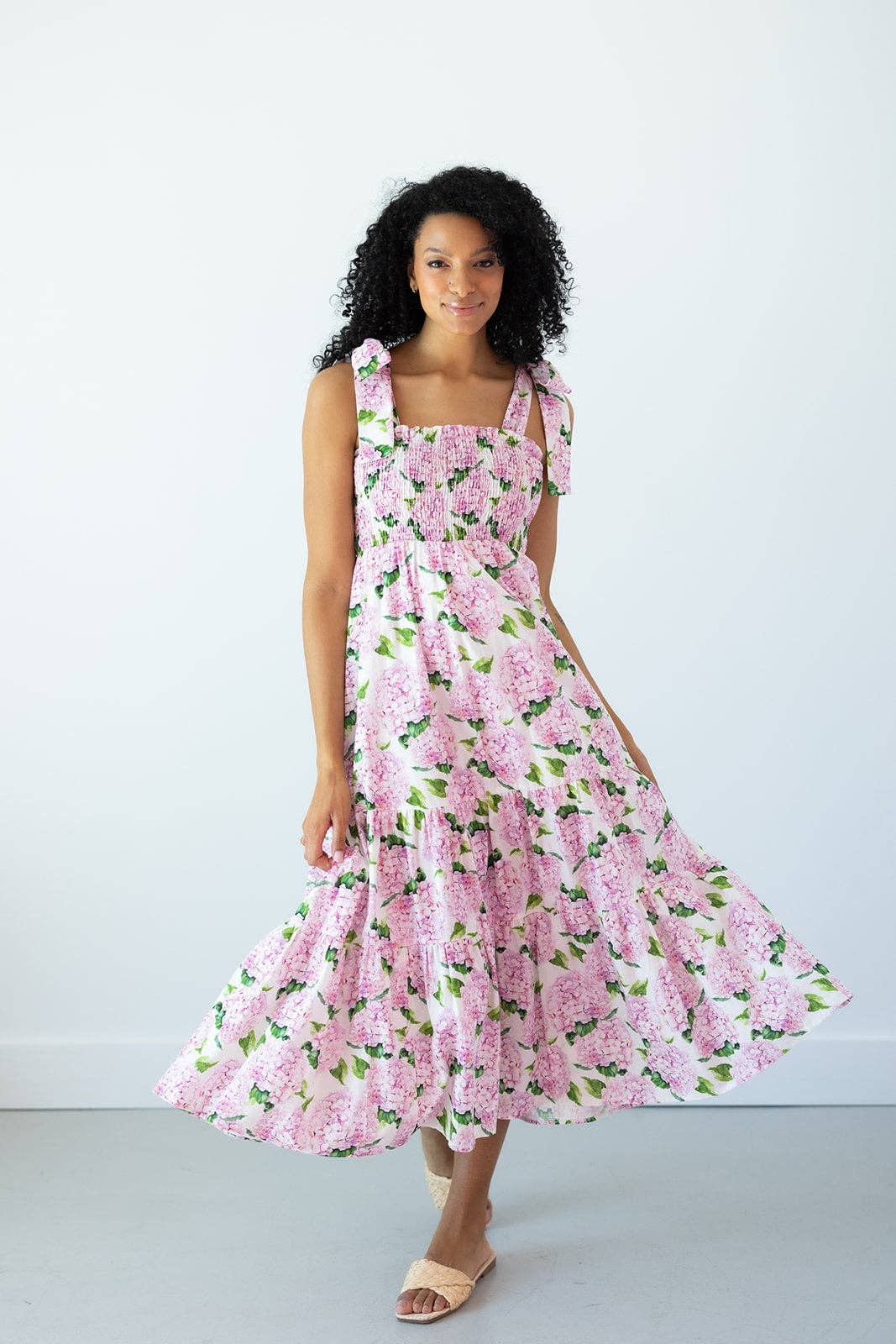 Kathleen Maeve - Wholesale Dress - Women's - Emma Bow Maxi Dress | Pink Hydrangeas2