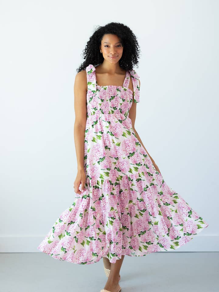 Kathleen Maeve - Wholesale Dress - Women's - Emma Bow Maxi Dress | Pink Hydrangeas2