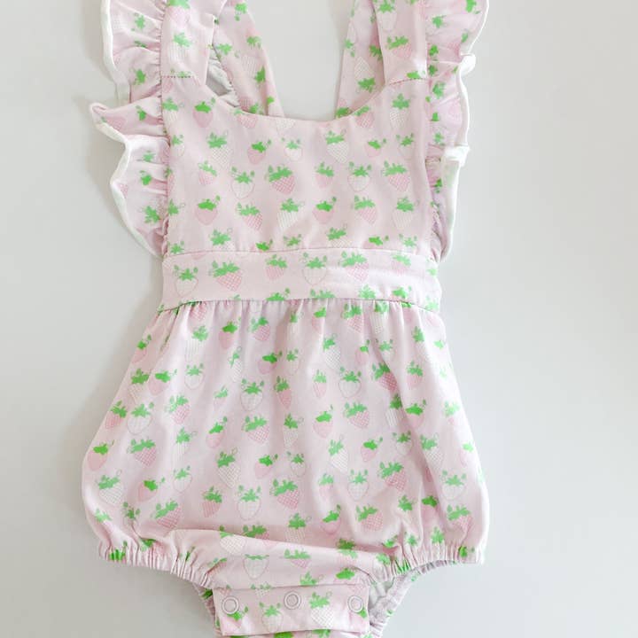 Strawberry Sunsuit Bubble for wholesale by Huckleberry Hill Kids