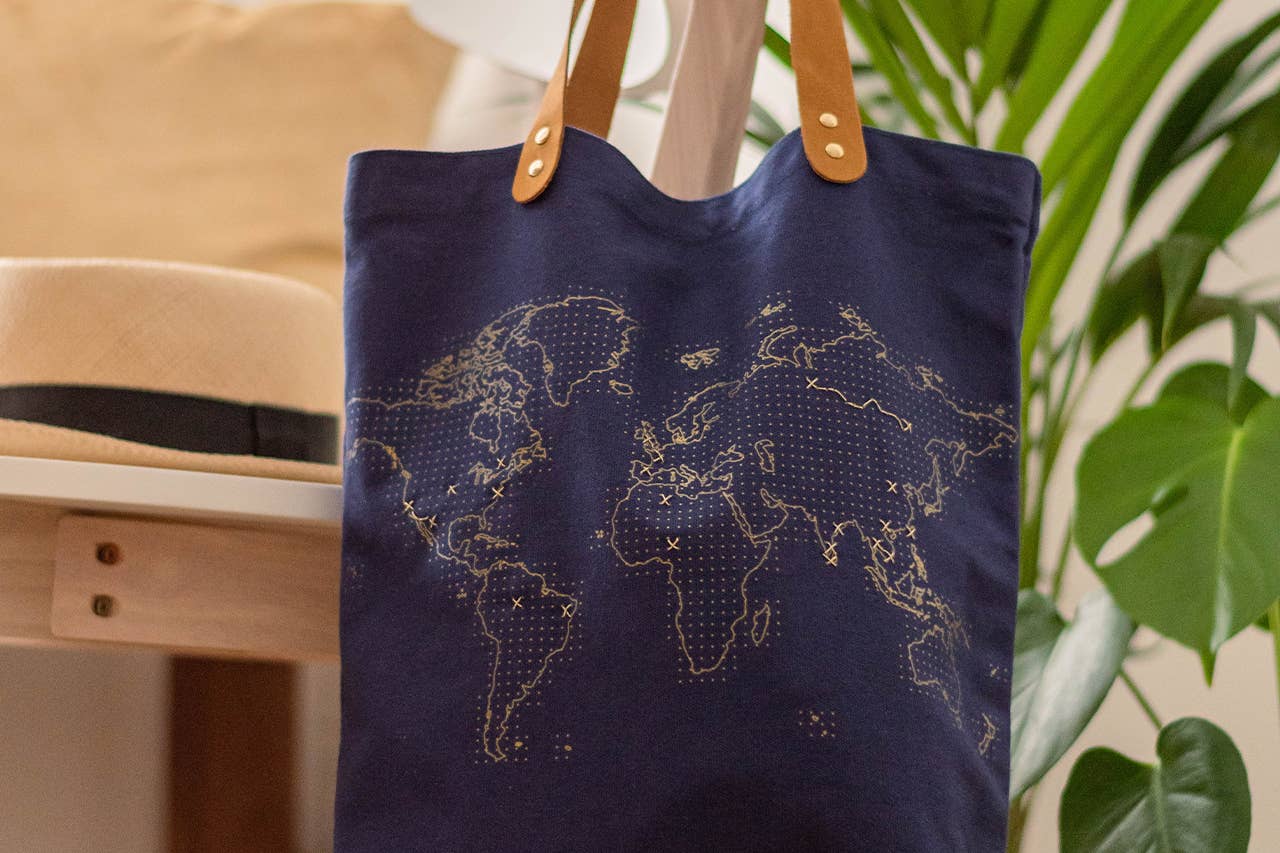 Chasing Threads - Wholesale Tote Bag - Unisex - Stitch Where You've Been Tote Bag Kit - Navy Cotton2