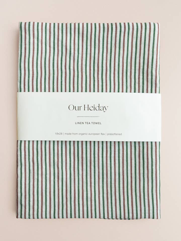 Classic Vintage Holiday Stripe Linen Tea Towel for wholesale by Our Heiday