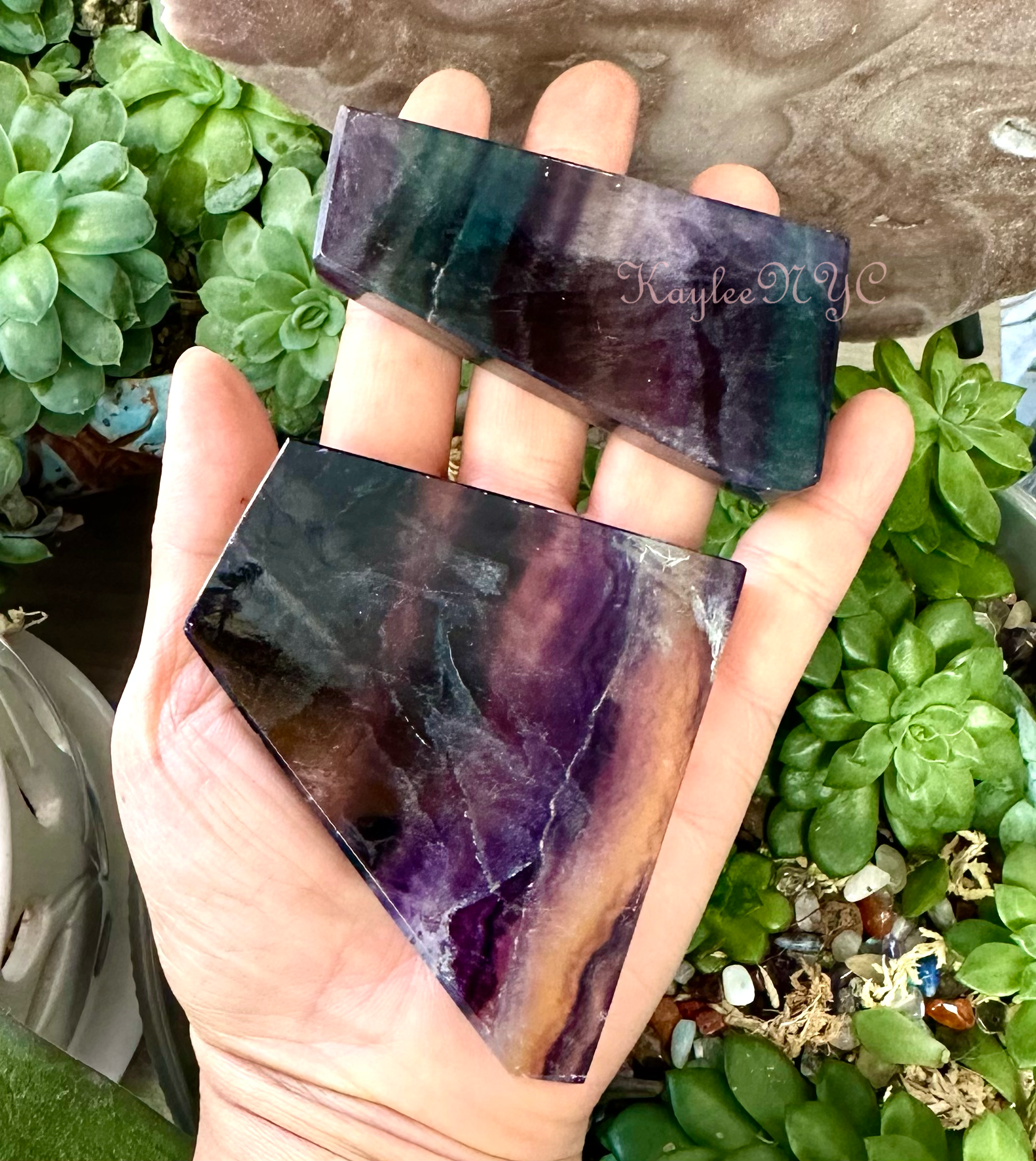 KayleeNYC - Wholesale Spiritual Stone/Crystal - 6 PCs Natural Rainbow Fluorite Polished Slab 1.9-2 lbs4