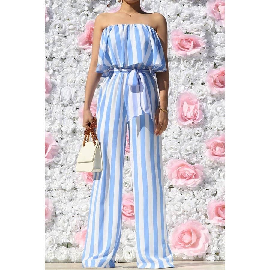 Black Pearl Clothing - Wholesale Jumpsuit - Women's - STRIPED RUFFLED TUBE WOVEN JUMPSUIT2