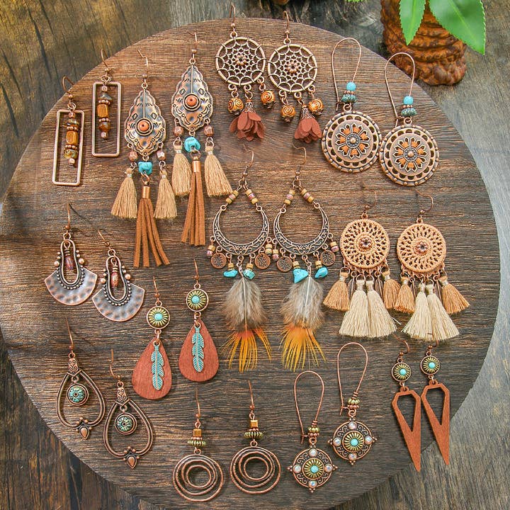 Boheme-stil håndlavede kvastøreringe med hjerteformet design for engroshandel hos Halcyon Outfitters®