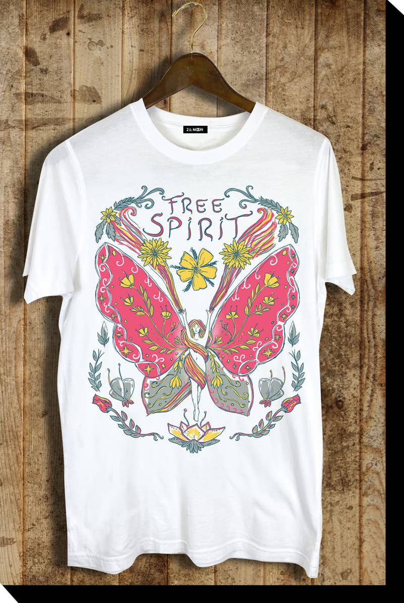 2&moon - Wholesale Screen Printed T-Shirt - Women's - Giving Butterfly Free Spirit Graphic Tee.0