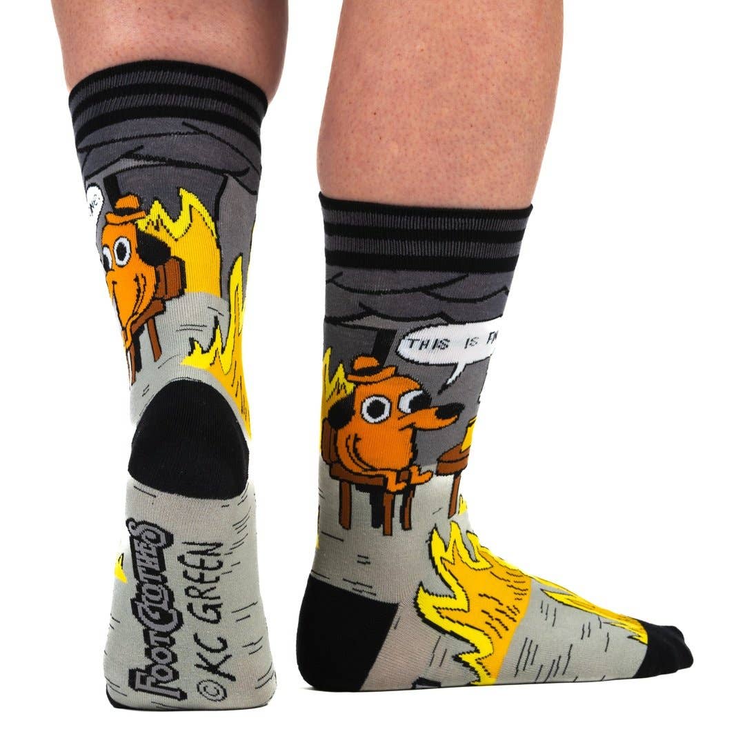 FootClothes LLC - Wholesale Socks - Unisex - This is Fine: Noir Edition Crew Socks6