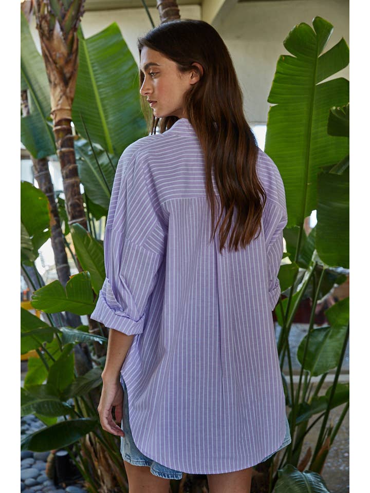 By Together - Wholesale Shirt - Women's - L8287 | Woven Cotton Polyester Striped Buttondown Shirt9