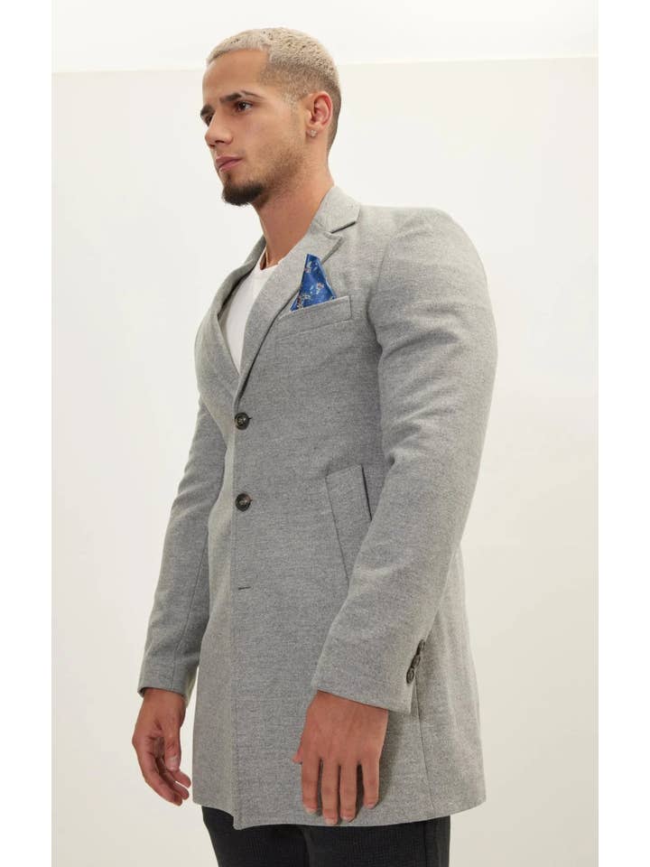 Men's Wool Melange Mid-Length Overcoat - Grey for wholesale on Faire4