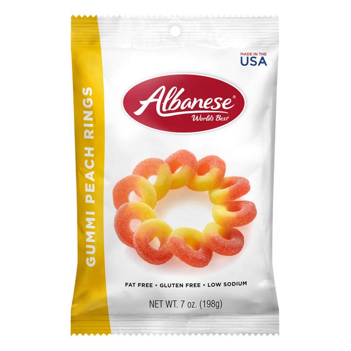 Shop The King - Wholesale Gummy - Albanese Gummy Peach Rings, 7 oz Bag