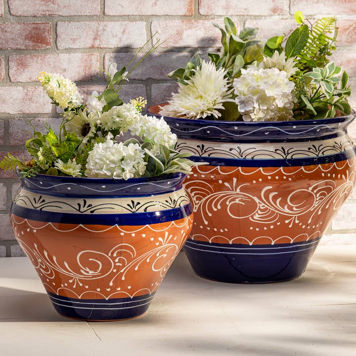 The Gerson Companies - Wholesale Plant Pot - S/2 Spanish Hand Painted Ceramic Pots, Lg is 16.6"D, 6 Asst