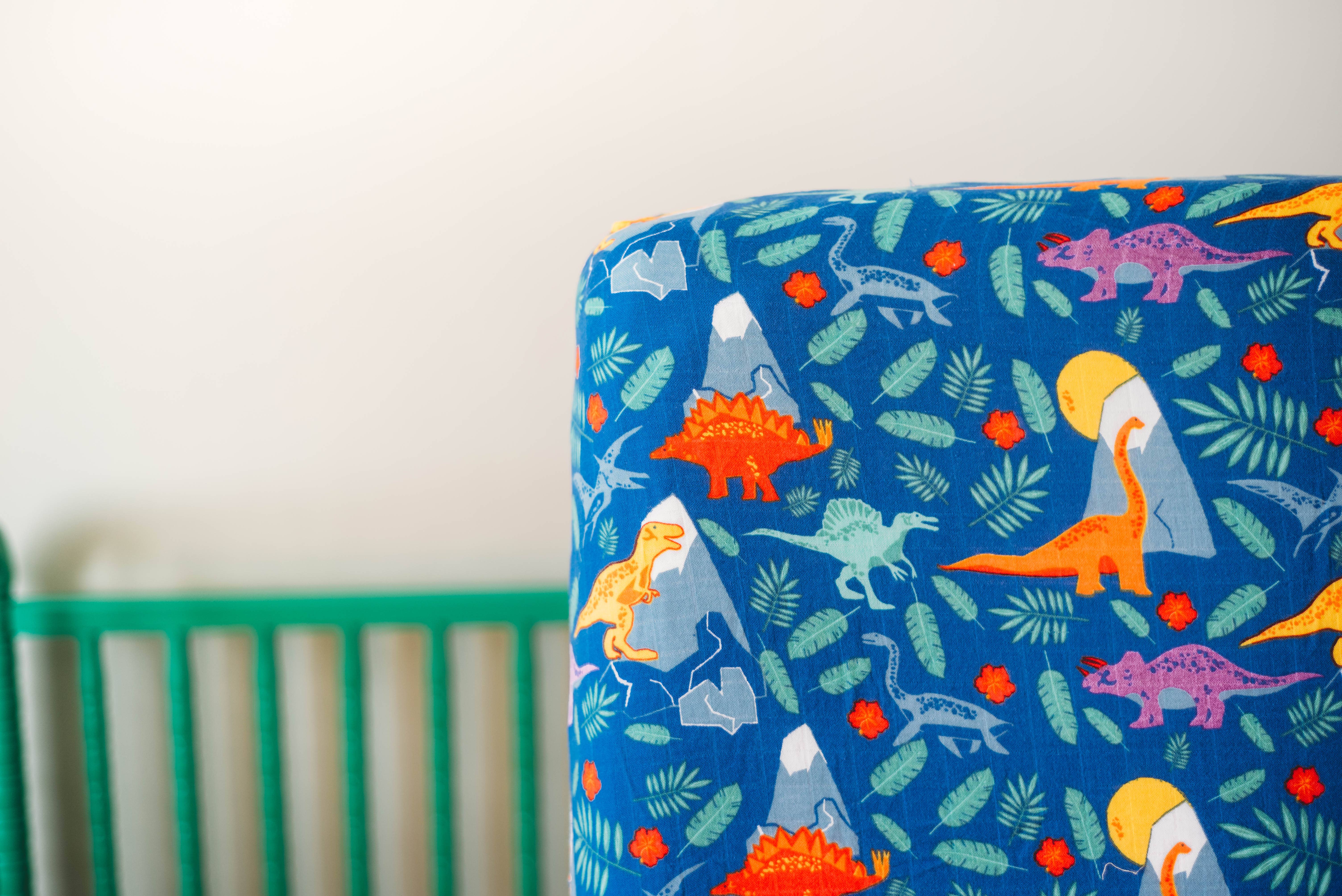 Oliver + Kit - Wholesale Cot/Crib Sheets - Rainbow Dino Fitted Crib Sheet2