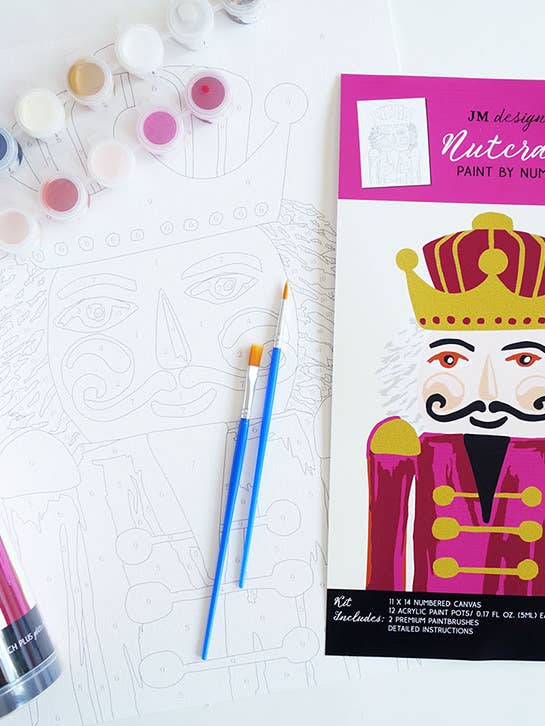 Nutcracker Paint by Number Kit with Glitter Paint RED HUES for wholesale by JM Design Studio