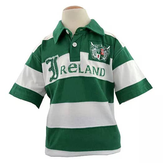 Polo Bambini Irlanda Verde/Bianco - Design a Righe per la vendita all'ingrosso da parte di Dublin Gift Company