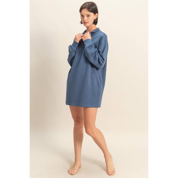 HYFVE - Wholesale Dress - Women's - Double Knit Half Zip Up Long Sleeve Mini Dress11
