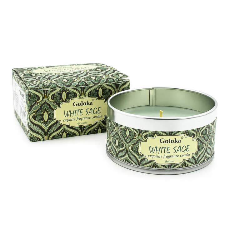 Goloka White Sage Soya Wax Candle Tin for wholesale by Green Tree