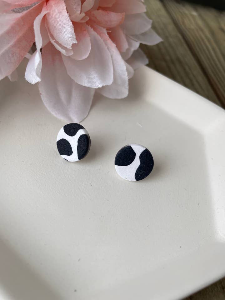 Cow Print Studs for wholesale by Lily and Sparrow Clay