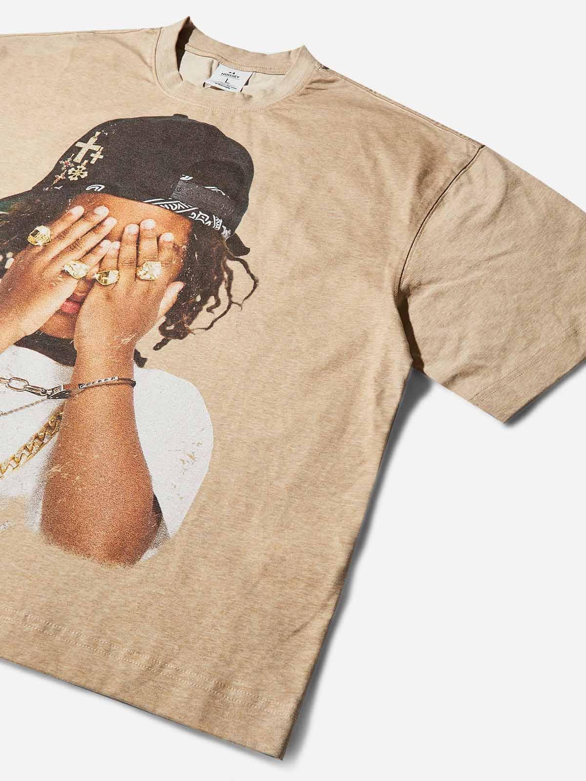 NOISSEY - Wholesale T-Shirt (Graphic) - Unisex - Boxy Oversized T-shirt with Hip-Hop Kid Covering Eyes Print4