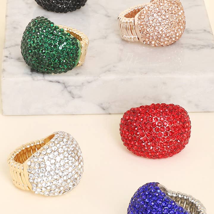 SP Sophia Collection - Wholesale Cocktail/Statement Ring - Crystal Rhinestone Pave Dome Stretch Ring9