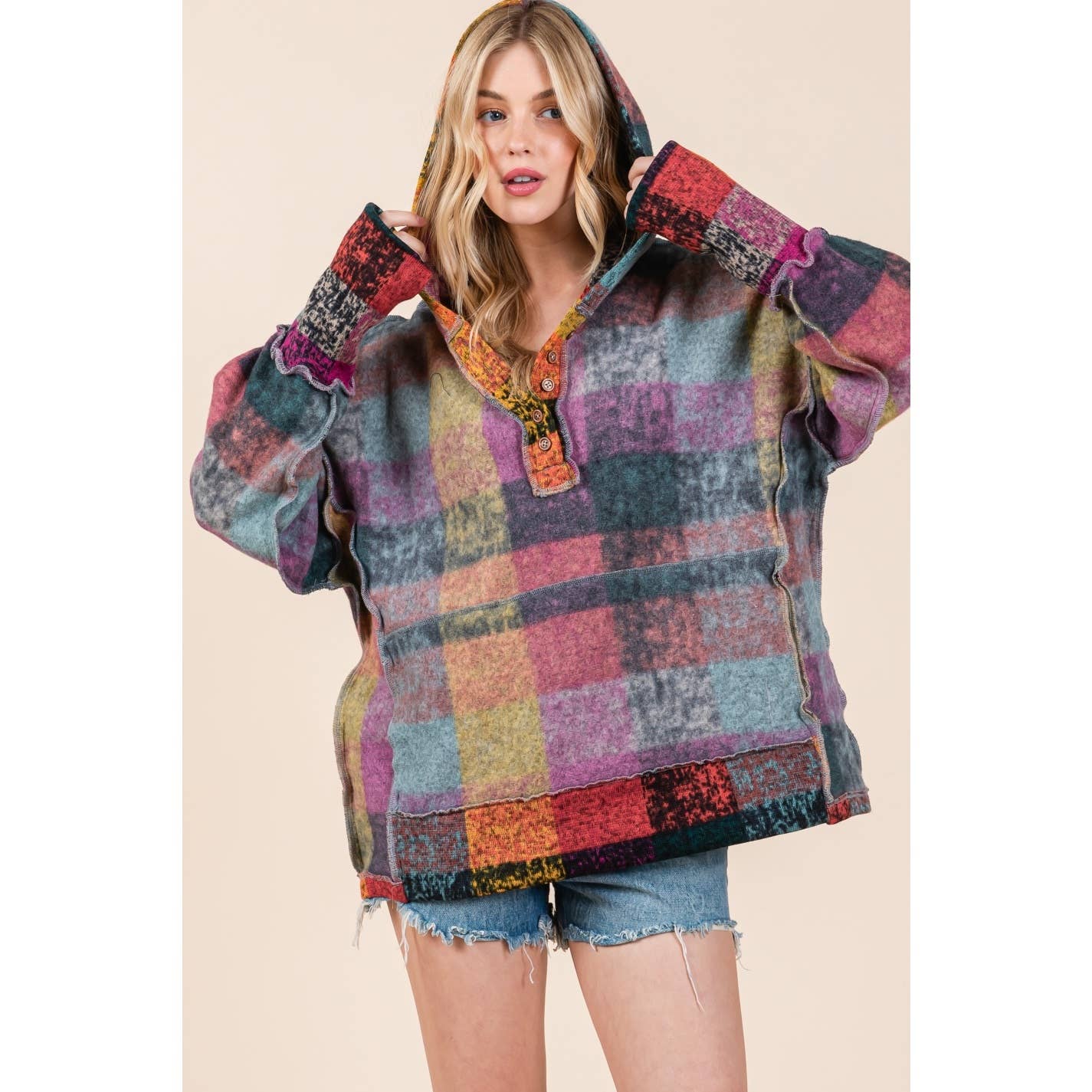 Mapcie - Wholesale Jacket - Women's - MULTI PLAID PULL OVER WITH POCKETS2