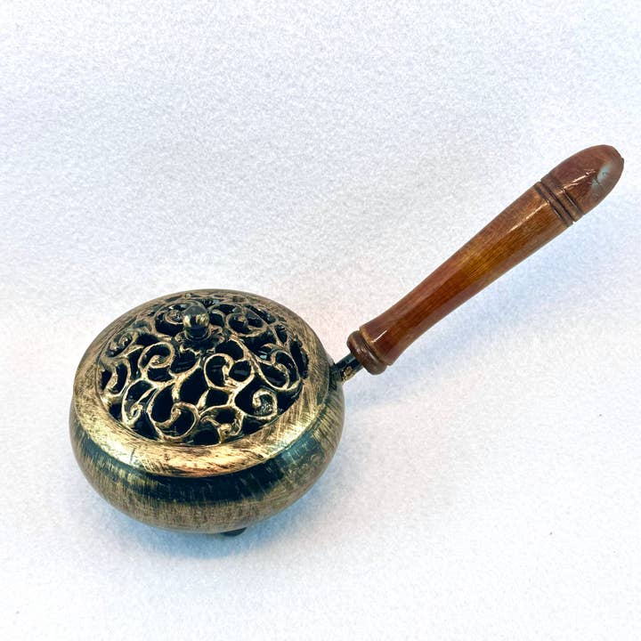 Iron Resin Burner | Golden Finish, Wood Handle for wholesale by Liv Rocks