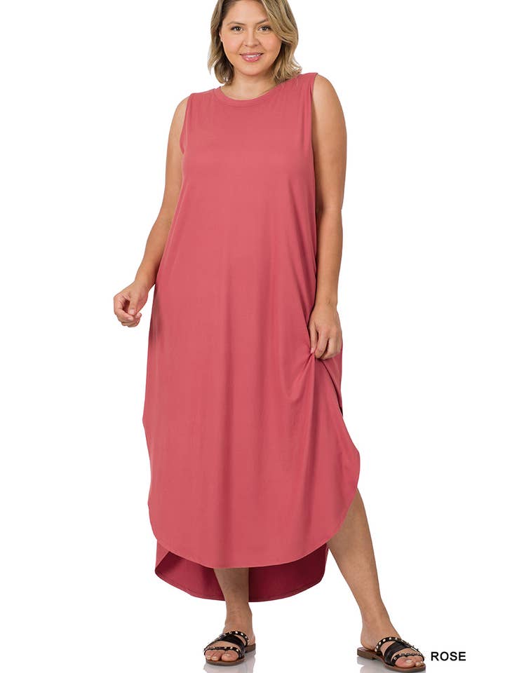 42POPS - Wholesale Dress - Women's - ...SI-22128 Plus Brushed Dty Side Slit Dress With Pockets
