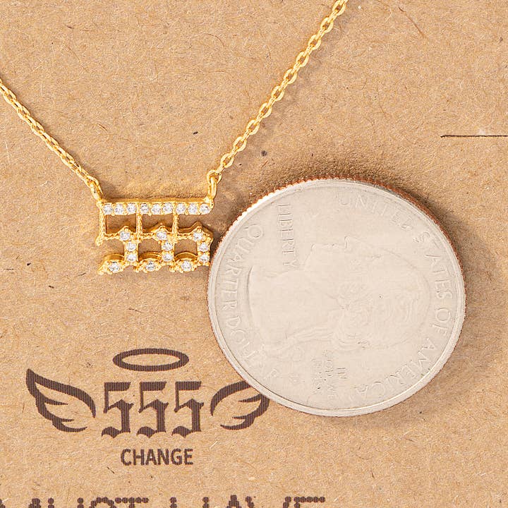 Fame Accessories - Wholesale Pendant/Charm Necklace - Pave 555 Angel Number Pendant Necklace