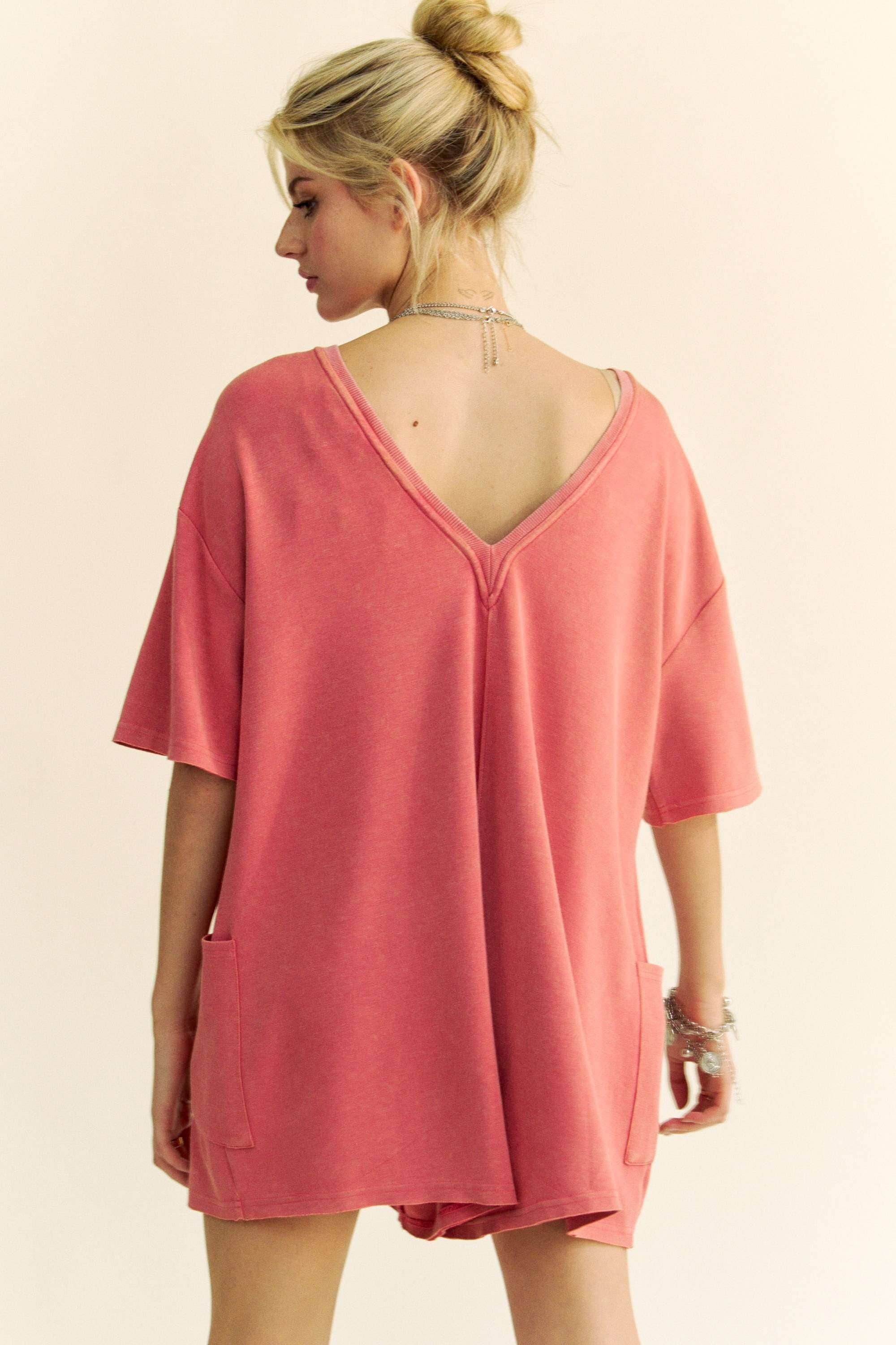 Davi & Dani – wholesale Romper – Women's – SOLID MINERAL-WASHED BACK PATCHED POCKET ROMPER1