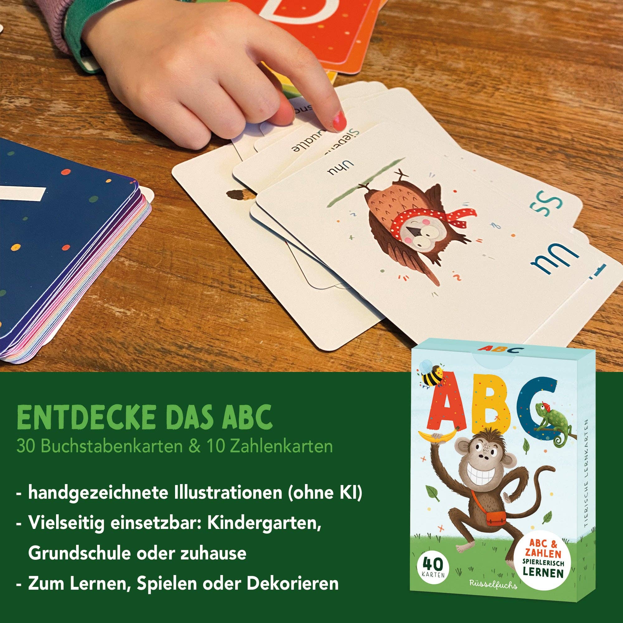 Rüsselfuchs - Wholesale Learning Cards - Kids & Baby - ABC card set with 30 letter cards and 10 number cards2