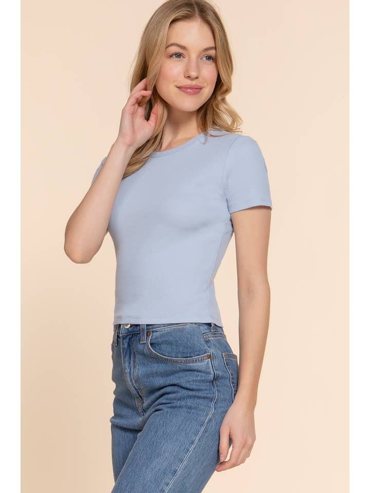 Active Basic | Active USA - Wholesale Knit Top - Women's - Short Sleeve Crew Neck Cotton Spandex Rib Knit Top