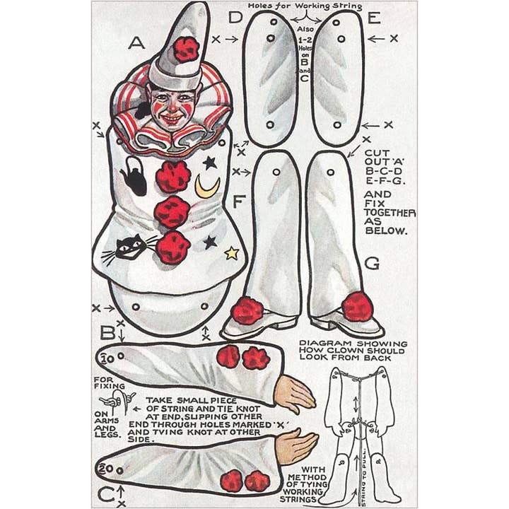 Postcard CI-128 Articulated Clown Puppet for wholesale by Found Image Press