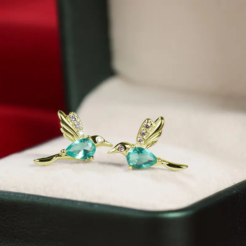 Perimade & Co. LLC - Wholesale Stud/Post Earrings - Dainty Blue Hummingbird Stud Earrings in Stainless Steel2