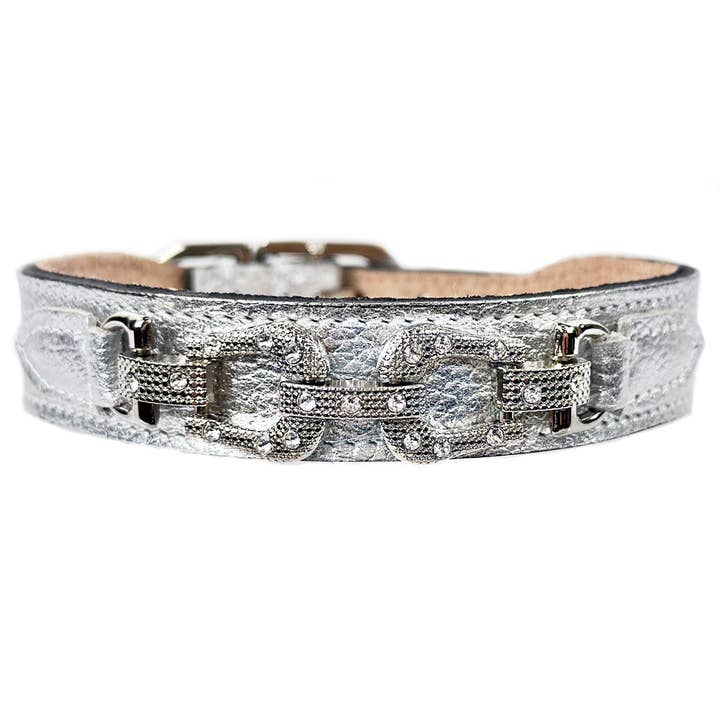 After Eight Dog Collar in Silver Metallic for wholesale by Hartman & Rose