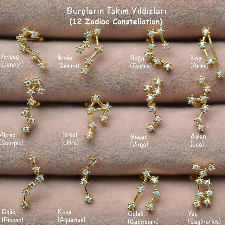 StockJWL - Wholesale Stud/Post Earrings - 12 Zodiac Earrings, Constellation Stud Earring Stud Piercing Tragus Helix Lobe and Cartilage Silver And Gold3