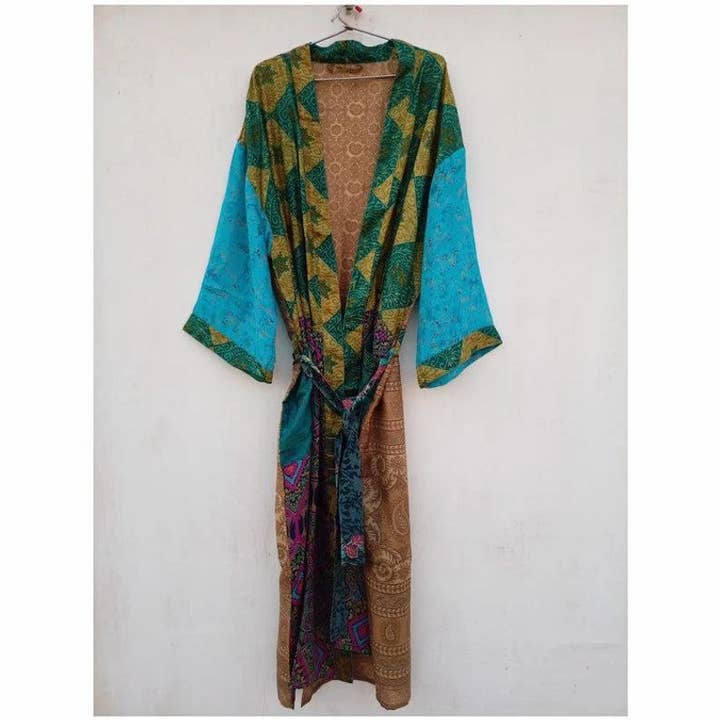 GYPSY STUDIO - Wholesale Robe - Women's - Silk Robes Vintage Recycle Silk Saree Patchwork Robes Silk 2