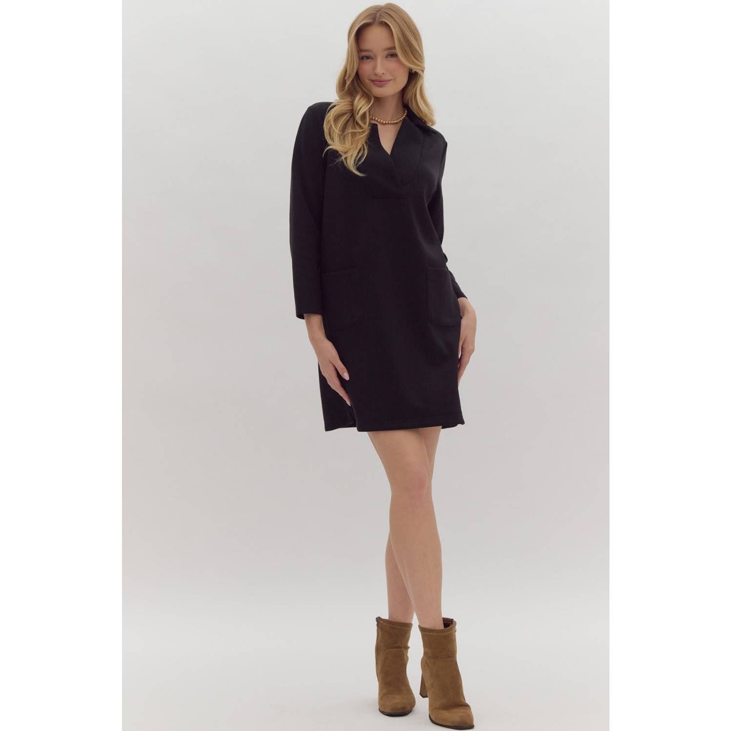 STYLE USA – Engroshandel Kjole - Dame – Massiv minikjole med v-hals krave4