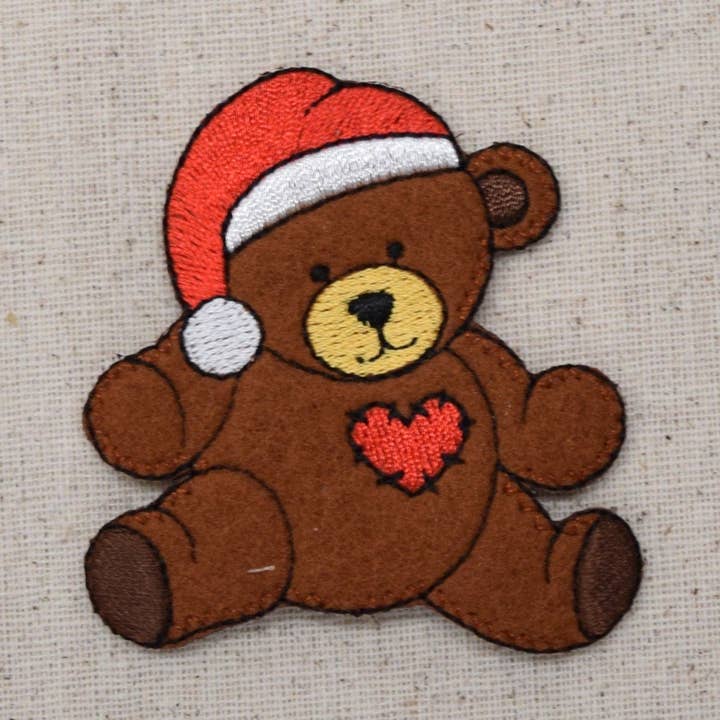 Christmas - Teddy Bear - Santa Hat - Heart - Iron on Applique - Embroidered Patch - 155212A for wholesale by Wholesale Applique