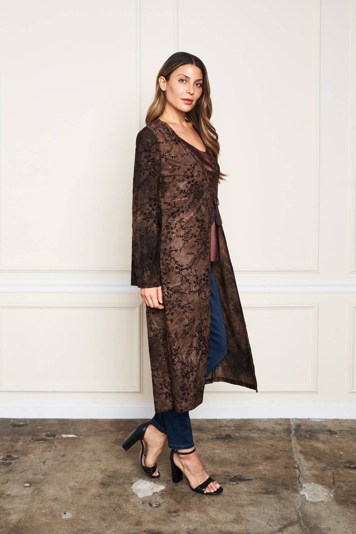 Paparazzi - Wholesale Kimono - Women's - 5705-MAK Flocked ITY Kimono w/ Tie Front3