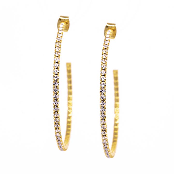 Boucles d'oreilles - Cristal - 1/2 Créoles Or Rose Large (et vermeil doré à préciser) pour la vente par Beksan Designs