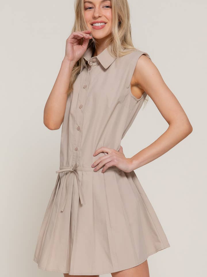 Sleeveless Button Down with Pleats Woven Dress for wholesale by Active Basic | Active USA