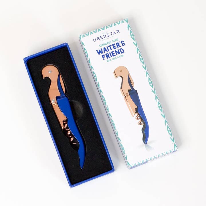 UBERSTAR – wholesale Bottle/wine opener – UBERSTAR Corkscrew Waiter's Friend - Rose Gold & Blue
