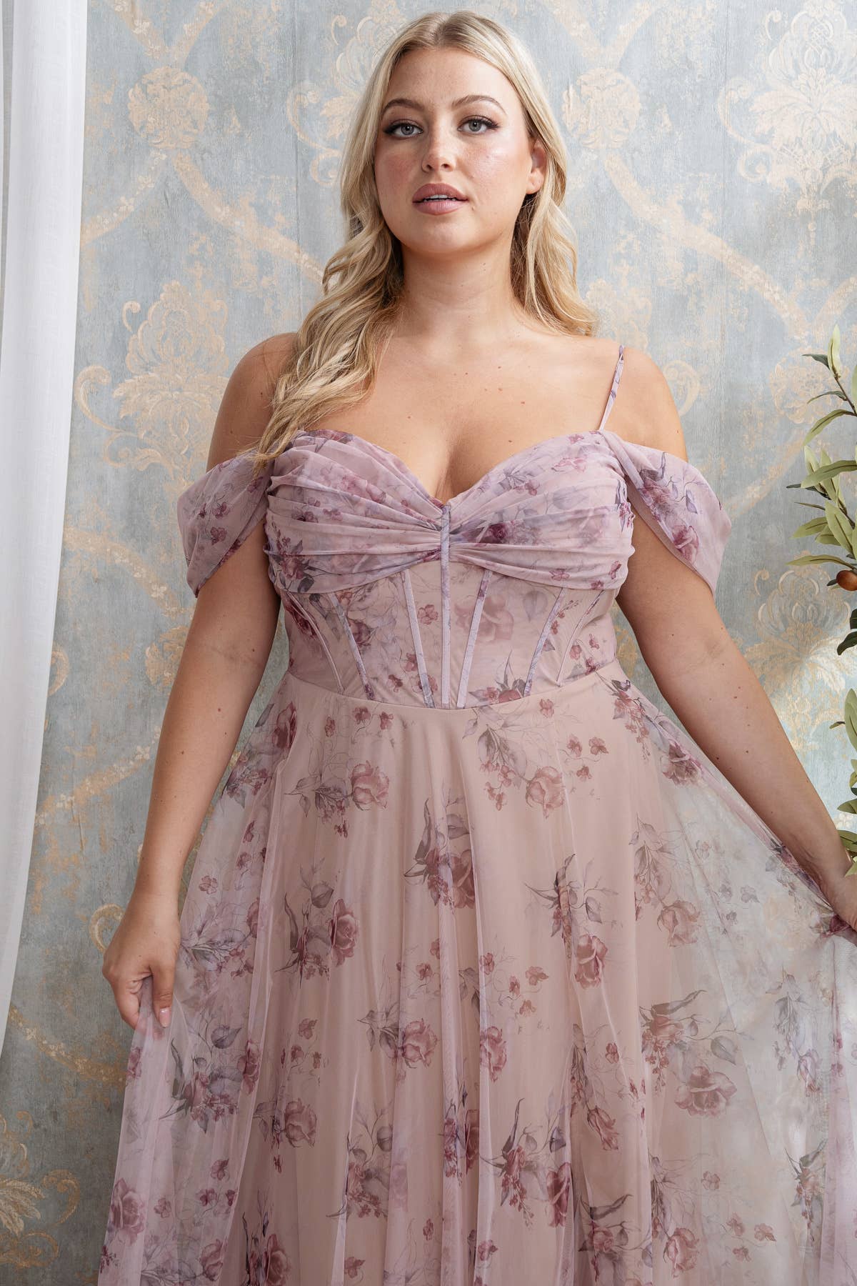 Rosemore Couture - Wholesale Gown - Women's - PLUS SIZE OFF THE SHOULDER FLORAL PRINT MAXI 6