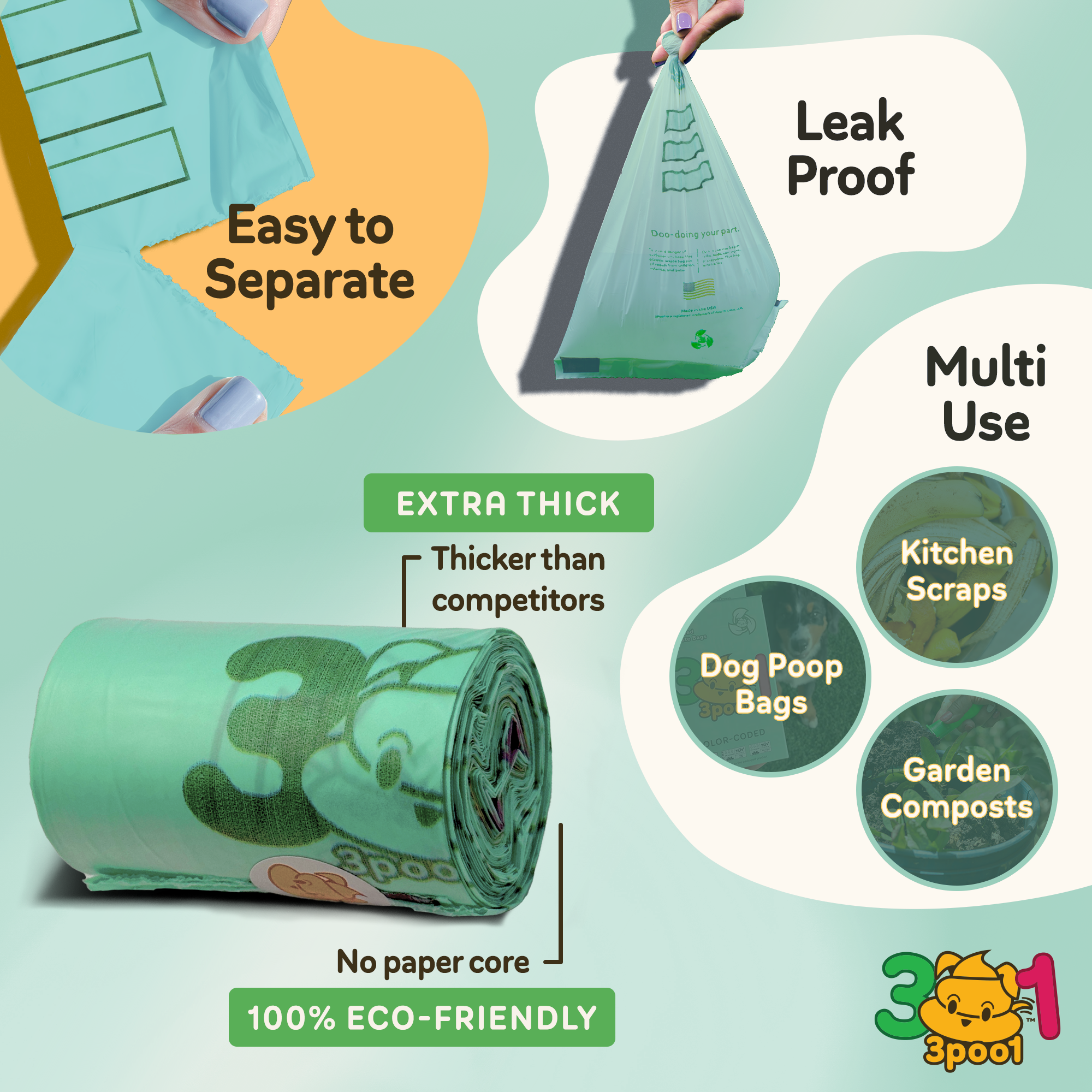 3poo1 - Wholesale Pet Poop Bag - 3poo1 Color-Coded Dog Poop Bags, Plant-Based + Eco-Friendly7