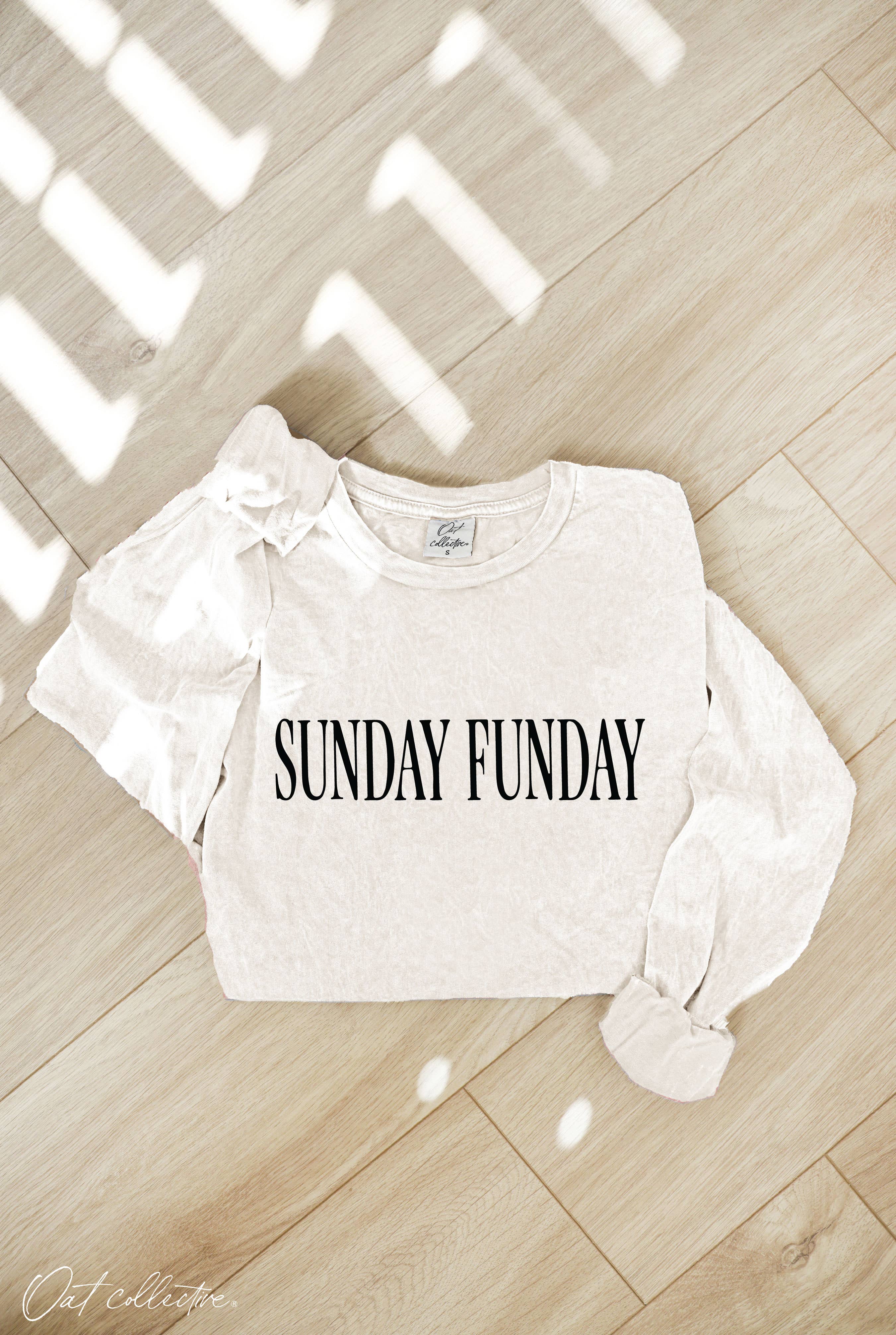 OAT COLLECTIVE - Wholesale Screen Printed T-Shirt - Women's - SUNDAY FUNDAY Mineral Washed Long Sleeve Graphic Top 1
