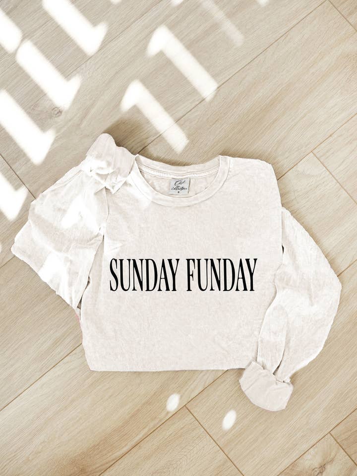 OAT COLLECTIVE - Wholesale Screen Printed T-Shirt - Women's - SUNDAY FUNDAY Mineral Washed Long Sleeve Graphic Top 1