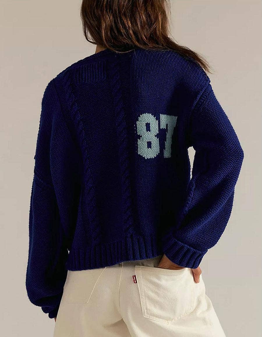 Suhkasana – wholesale Pullovertröja - Dam – Varsity Number Stickad Tröja - Överdimensionerad Pullover Topp3