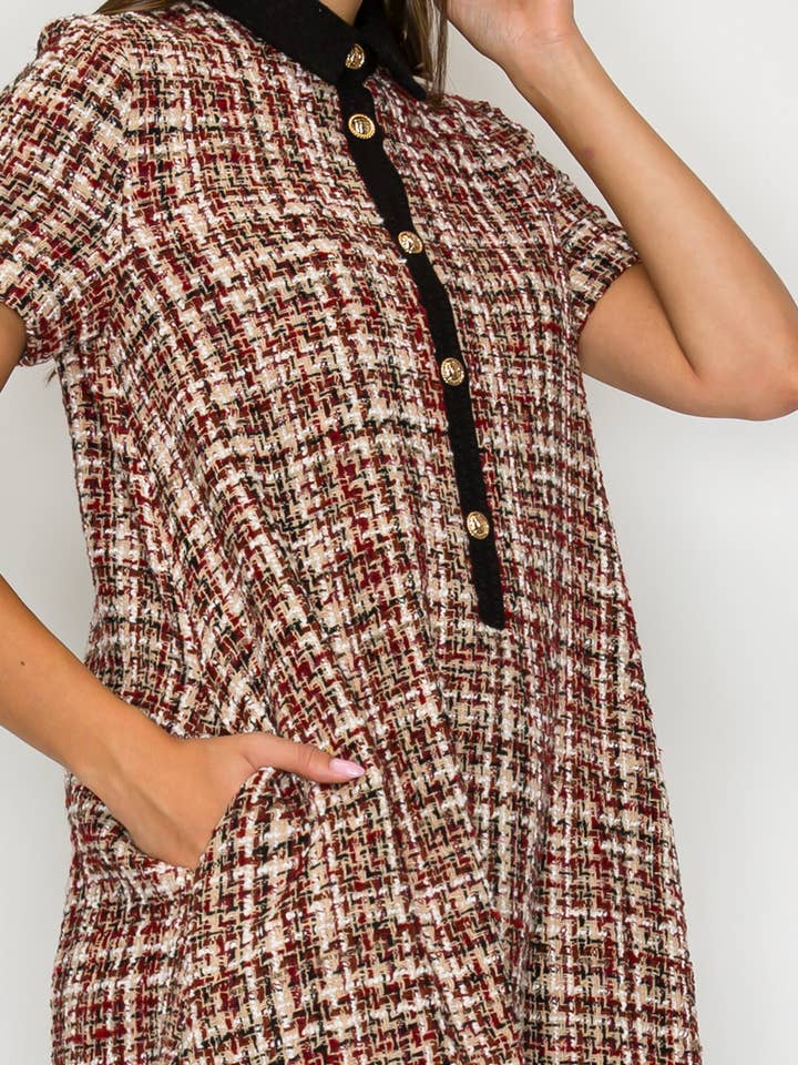 LoveWednesday - Wholesale Dress - Women's - Tweed Love Mini Dress with Contrast Collar - LWD31947