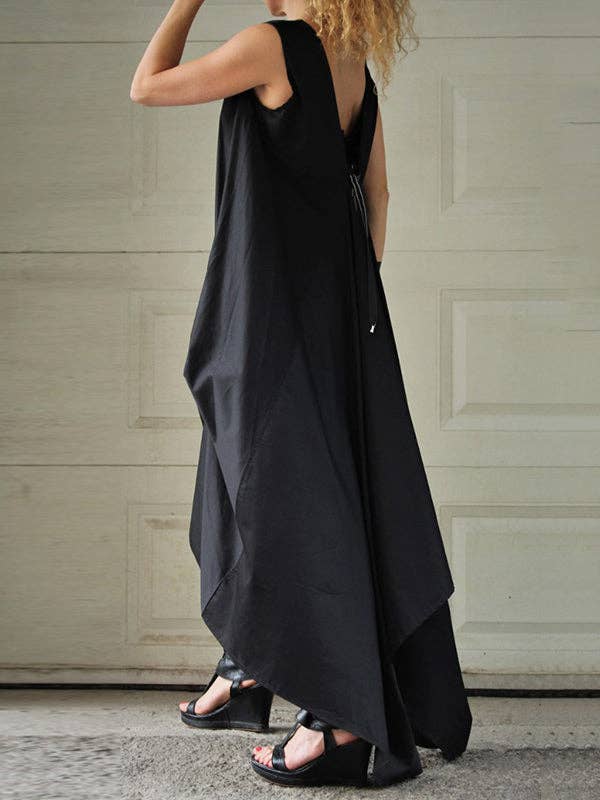 NEGRO Vestido Maxi Original con Pliegues, Asimétrico y Sin Espalda de venta al por mayor en Faire2